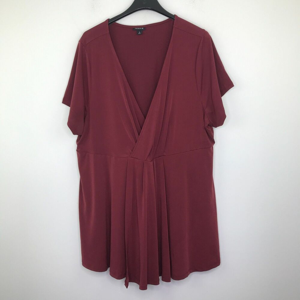 Torrid Women's 3 Blouse Red Jersey Surplice Peplum Short Sleeve Deep V-Neck BR14